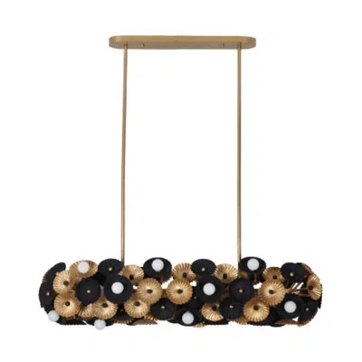 Kalco Damask Island Light In Black,vintage Brass