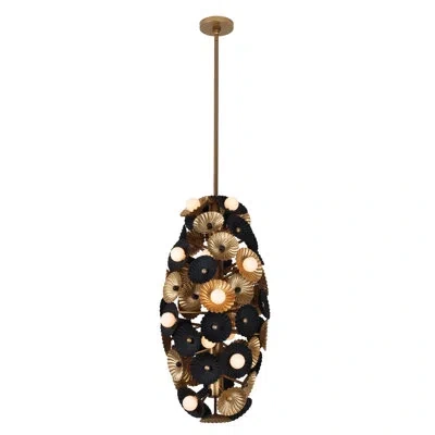 Kalco Damask Large Foyer In Black,vintage Brass
