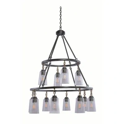 Kalco Dillon 12 Lt Milled Iron Tiered Chandelier