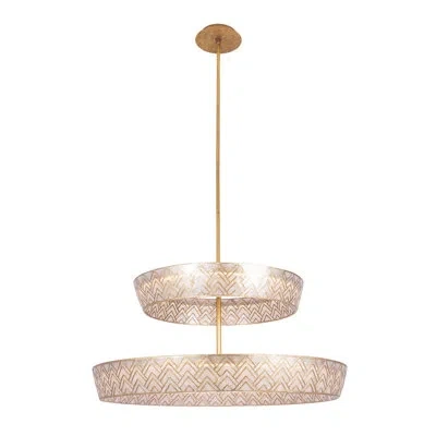 Kalco Geo 28-in 2 Light Led Oxidized Gold Leaf Tiered Chandelier