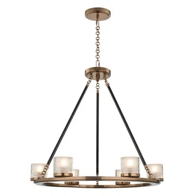 Kalco Library 6 - Light Unique / Statement Wagon Wheel Chandelier