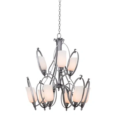 Kalco Mateo 9-light Shaded Chandelier In Flecked Iron,matte Opal Glass