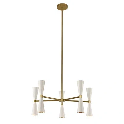 Kalco Milo 10 - Light Unique / Statement Square / Rectangle Chandelier In White And Vintage Brass