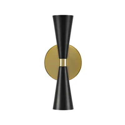 Kalco Milo 2 Light Mid-century Modern Sconce By  In Black,vintage Brass