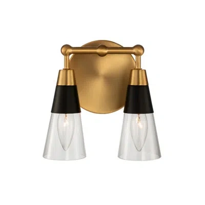 Kalco Ponti 2 Lt Matte Black W/ New Brass Bath Wall Sconce