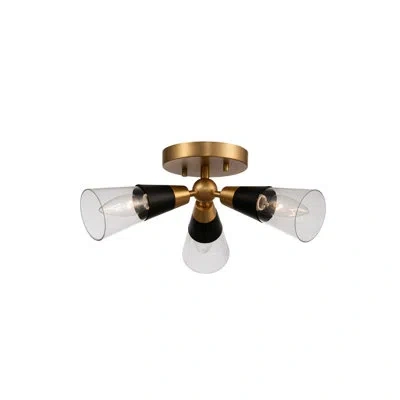 Kalco Ponti 3 Lt Matte Black W/ New Brass Semi-flush Mount
