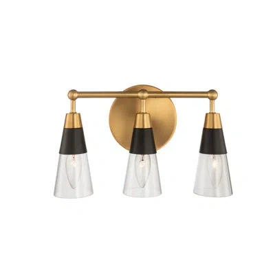 Kalco Ponti 3 Lt Matte Black W/ New Brass Vanity Light