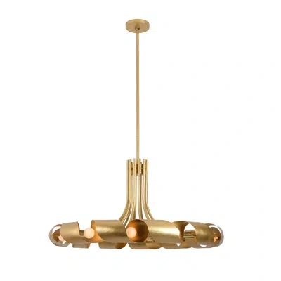 Kalco Ribbon 12 Lt Bright Gold Chandelier  In Bright Gold Leaf