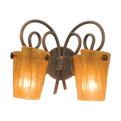 Kalco Tribecca 2-light Copper Vanity Light In Tortoise Shell,side Glass,small Antique Filigree