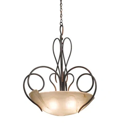 Kalco Tribecca 5 Lt Pendant  In Antique Copper,bowl Glass,antique Filigree With 3 Holes