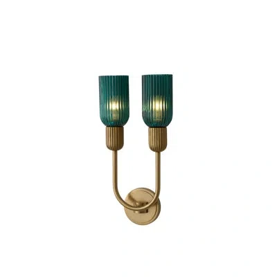 Kalco Verde 2 Lt True Satin Brass Wall Sconce  In Satin Brass;colorful Glass