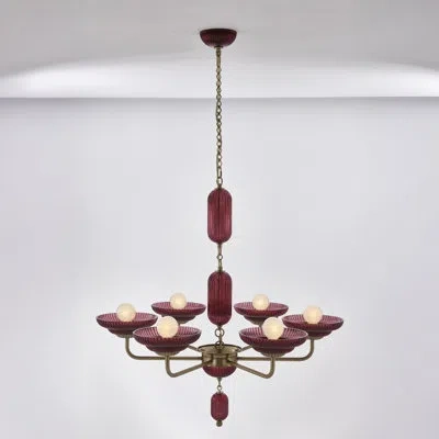 Kalco Verde 40-in 6 Light Socket Satin Brass Chandelier In Burgundy