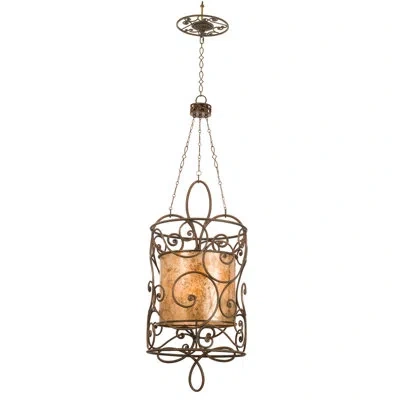 Kalco Windsor 12 Lt Chandelier  In Antique Copper,tea Stained Mica Shade