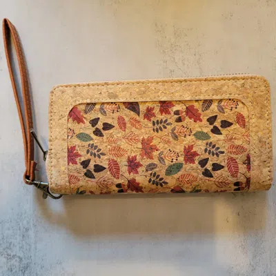 Kaleidoscope Accessories Women's Botanical Leaves Cork Wristlet Wallet In Beige In Multi