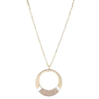 Kaleidoscope Accessories Women's Circle Pendant Necklace With Snake Print Wrap In Gold In Silver