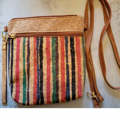 Kaleidoscope Accessories Women's Striped Print Vertical Cork Crossbody Bag In Beige In Multi