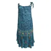 Kali Joshi Women's Blue Silk Beaded Deep Aqua Tie Shoulder Dress In Blue