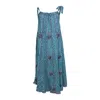 Kali Joshi Women's Blue Silk Beaded Turquoise Tie Shoulder Dress In Blue