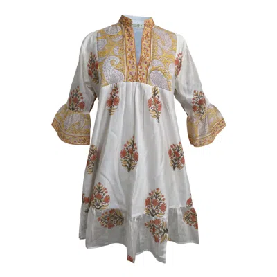 Kali Joshi Women's High Neck Yellow Short Dress With Ruffles In Multi