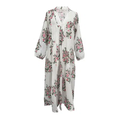 Kali Joshi Women's Pink V Neck Multi Panel Kaftan Dress