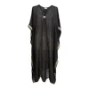 Kali Joshi Women's V Neck Black Linen Kerala Kaftan With Metallic Border In Black