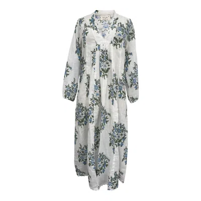 Kali Joshi Women's V Neck Blue Multi Panel Kaftan Dress