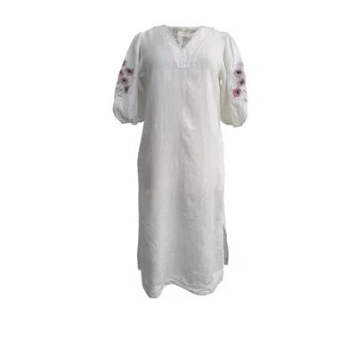 Kali Joshi Women's White V Neck Linen Kaftan Dress