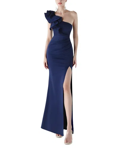 Kalinnu Solid One Shoulder Maxi Dress In Navy Blue