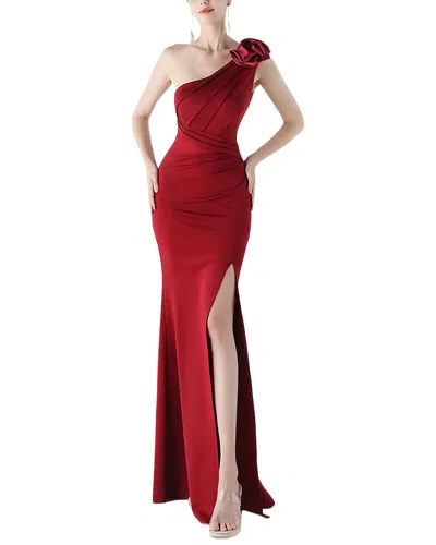 Kalinnu Solid One Shoulder Maxi Dress In Wine Red