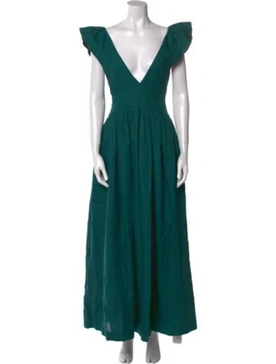 Pre-owned Kalita Linen Long Dress In Green