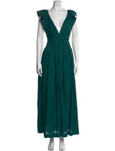 Pre-owned Kalita Linen Long Dress In Green
