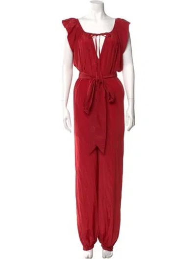 Pre-owned Kalita Silk Square Neckline Jumpsuit In Red