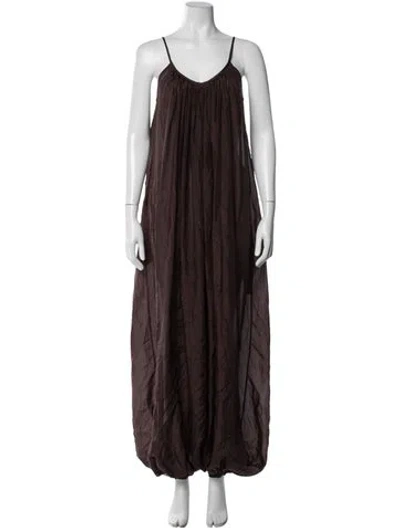 Pre-owned Kalita Silk V-neck Jumpsuit In Brown