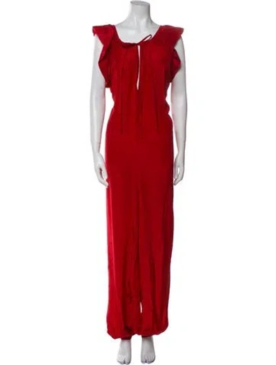Pre-owned Kalita Tie Neck Jumpsuit In Red