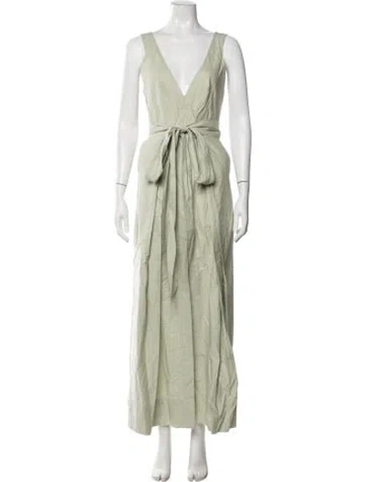 Pre-owned Kalita V-neck Long Dress In Green