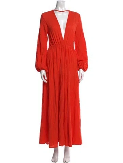 Pre-owned Kalita V-neck Long Dress In Orange