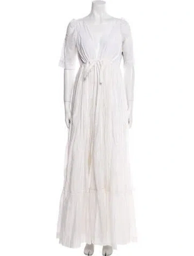 Pre-owned Kalita V-neck Long Dress In White