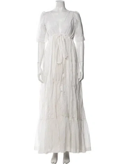 Pre-owned Kalita V-neck Long Dress In White