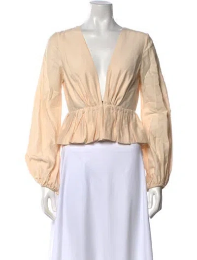 Pre-owned Kalita V-neck Long Sleeve Blouse In Neutral