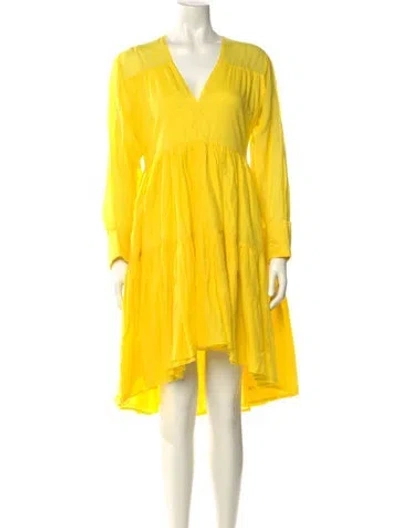 Pre-owned Kalita V-neck Midi Length Dress In Yellow