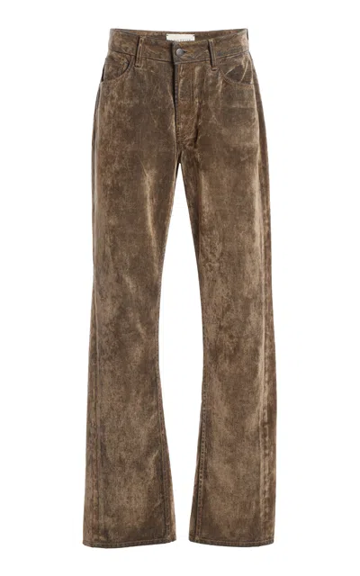 Kallmeyer Adina Low-rise Straight Leg Flocked Denim Pants In Brown