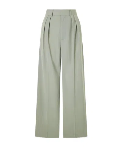 Kallmeyer Aiden Pleated Grain De Poudre Straight-leg Pants In Green