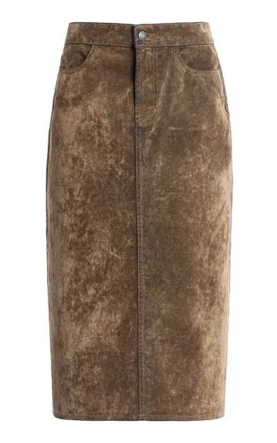 Kallmeyer Beck A-line Flocked Denim Maxi Skirt In Brown