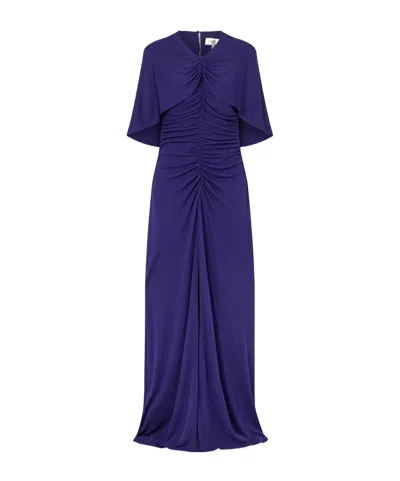 Kallmeyer Matilda Ruched Cape-effect Jersey Gown In Purple