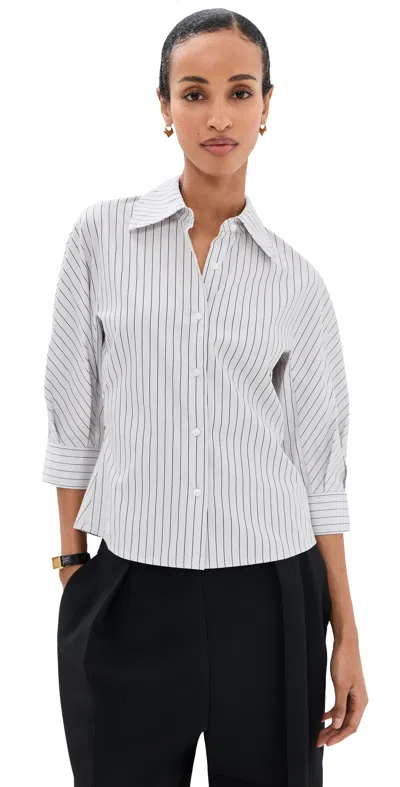 Kallmeyer Colette 3/4-sleeve Button Down Shirt Navy Stripe In Black