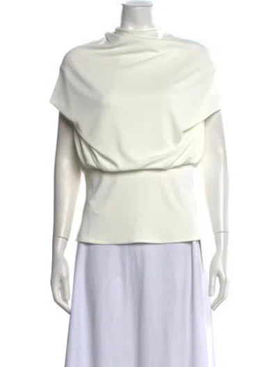 Pre-owned Kallmeyer Cowl Neck Short Sleeve Top In White
