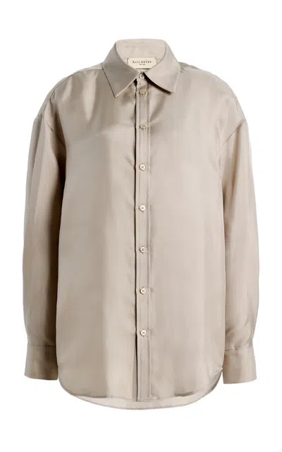 Kallmeyer Dani Oversized Silk Button Up Shirt In Neutral