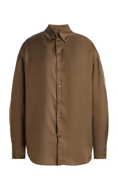 Kallmeyer Dani Silk Twill Button Down Top In Brown