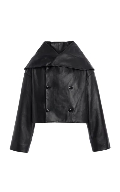 Kallmeyer Dotti Leather Shawl Jacket In Black