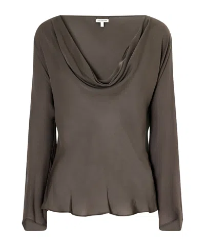 Kallmeyer Wilka Draped Silk-georgette Blouse In Gray